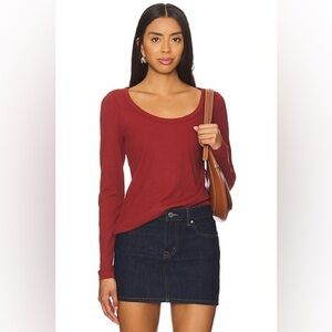 SPANX Ribbed Long Sleeve Scoop Neck Top Rust Red Slim Fit Size S